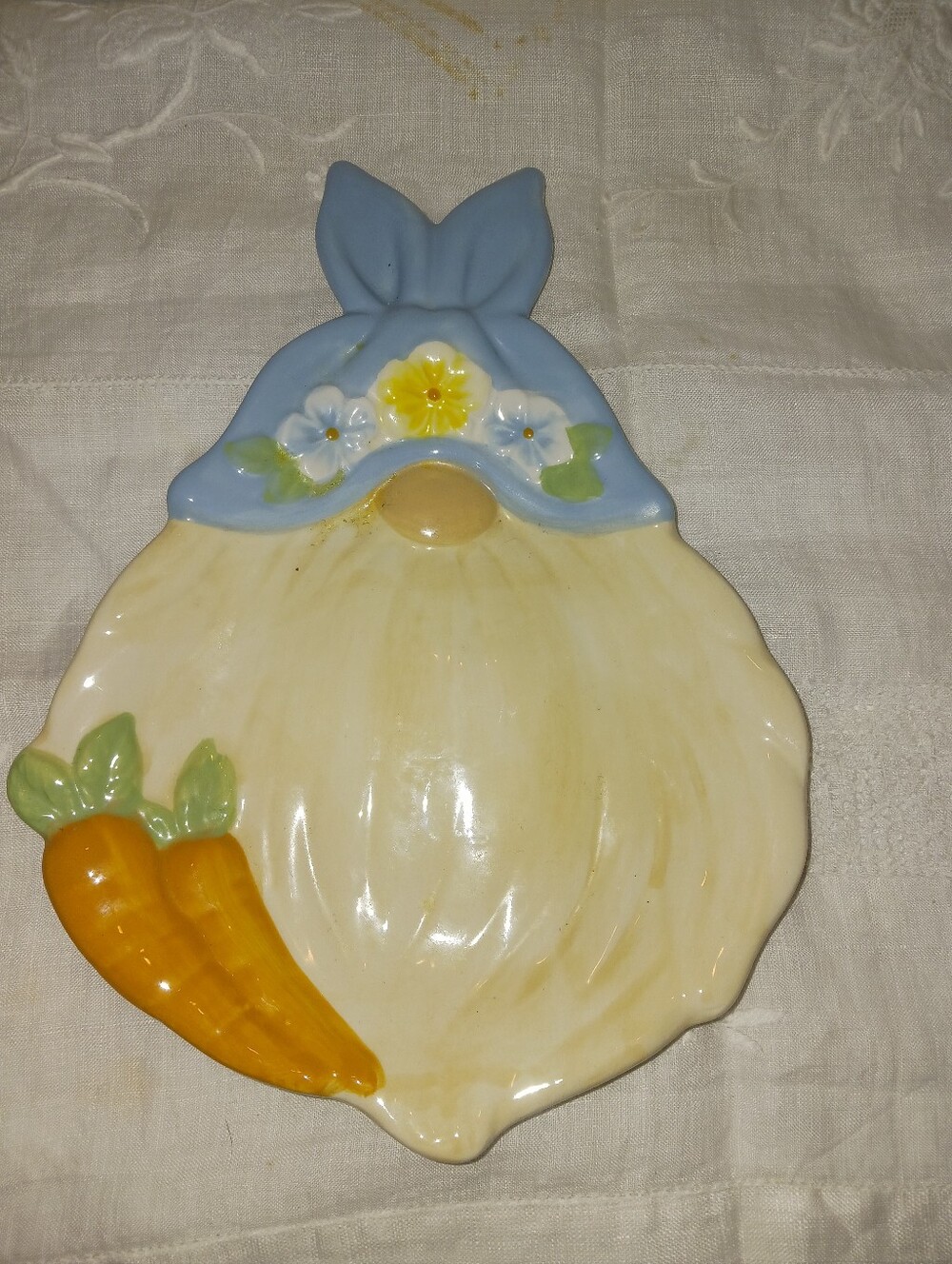 Decorative Ceramic Gnome Dish in Pastel Blue and Cream